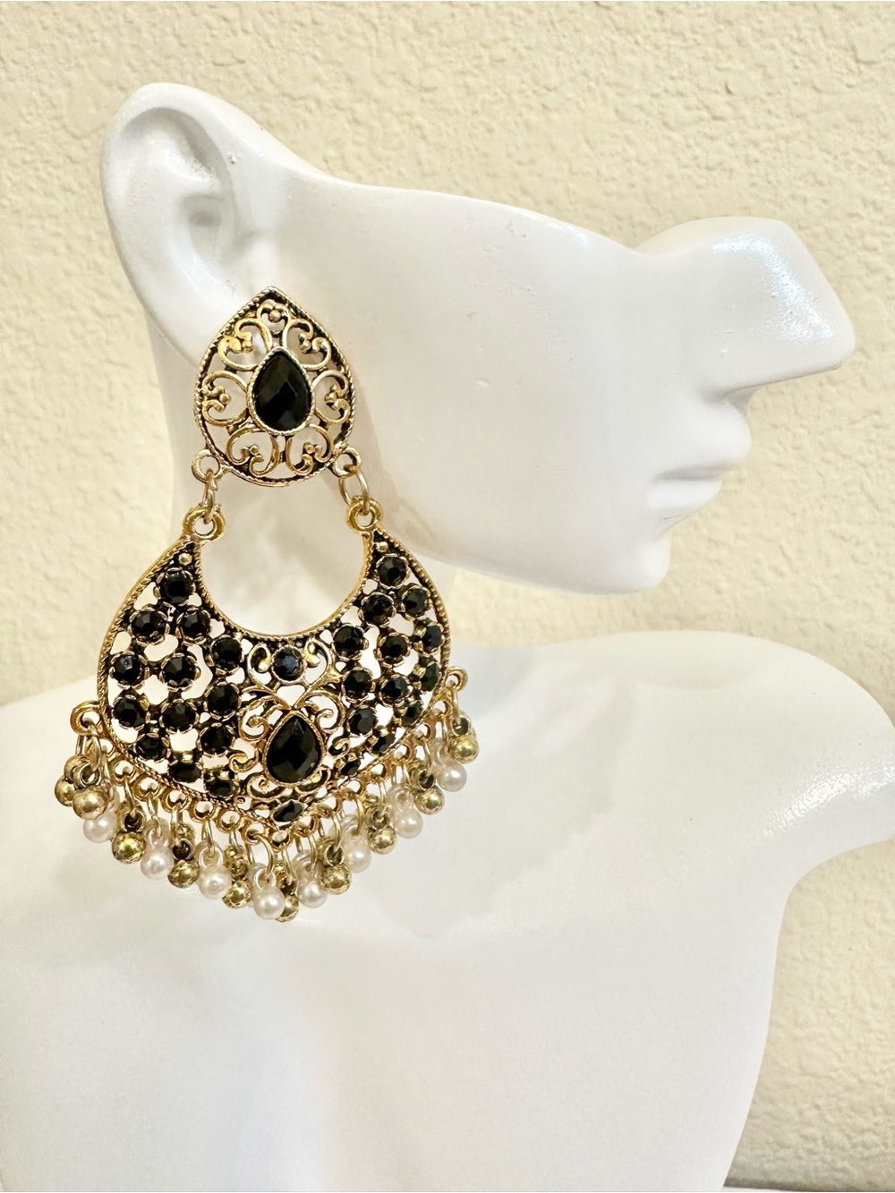Fashion Jewelry Gold-Tone Earrings with Black Stones